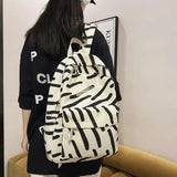 Retro Stripe Printed Canvas Backpack Large Capacity Backpack