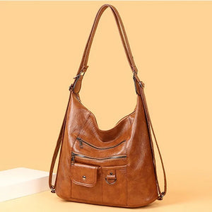 Women Zipper PU Leather Messenger Bags Multipurpose Backpack