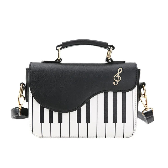 Embroidered Piano Keys PU Leather Handbag for Women