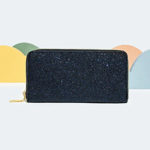 Glitter Clutch Bag Large Capacity Zipper Purse PU Leather Hand Wallet
