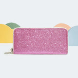 Glitter Clutch Bag Large Capacity Zipper Purse PU Leather Hand Wallet
