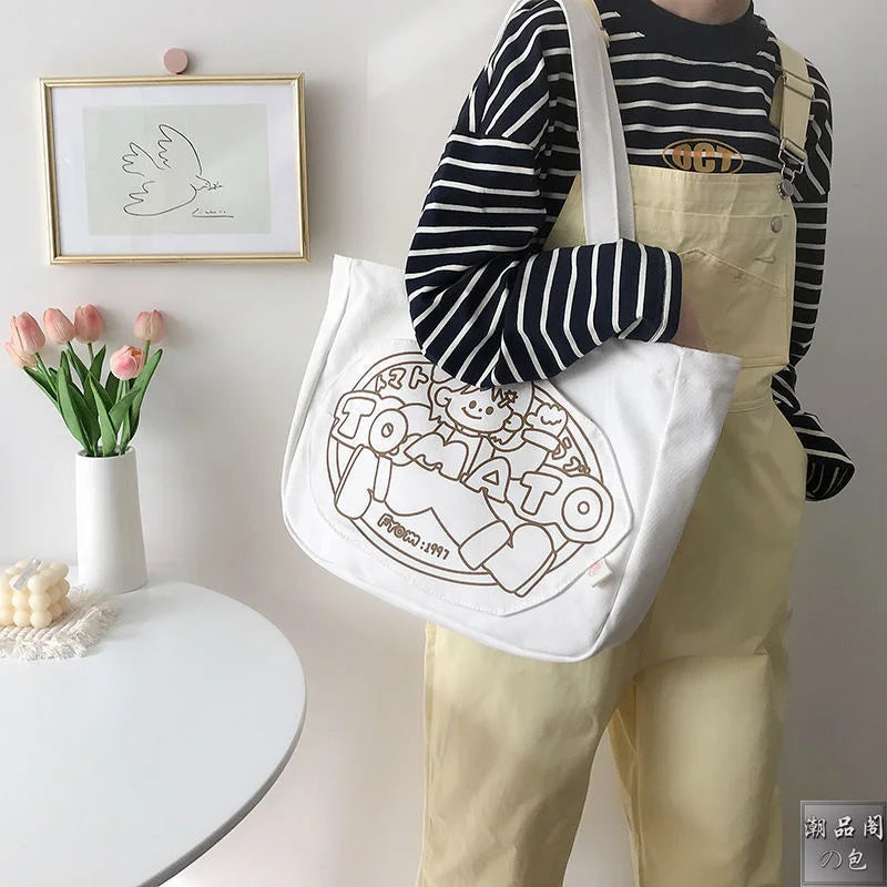 Canvas Harajuku Handbags Y2K Girl College Casual Shoulder Bags