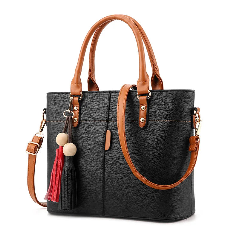 Large Capacity Tassel Tote Bag Soft Leather Handbag Crossbody Messenger Bag