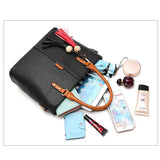 Large Capacity Tassel Tote Bag Soft Leather Handbag Crossbody Messenger Bag