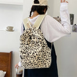 Leopard Print Plush Backpack Women Large Capacity School Bags