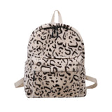 Leopard Print Plush Backpack Women Large Capacity School Bags