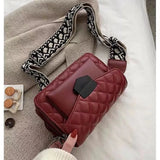 Women Bag Wide Shoulder Strap Bag Crossbody Bags Chain Rhombus PU Leather