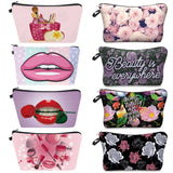 Floral Lips Printed Makeup Bag Eco Zipper Storage Pouch