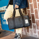 Plaid Leather Large Capacity Duffel Bag for Men