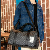 Plaid Leather Large Capacity Duffel Bag for Men