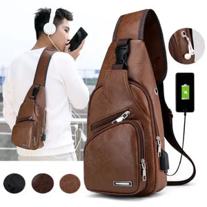 Men's Leather Sling Pack Shoulder Bag