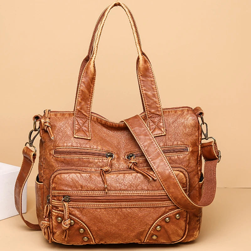 Women's Soft PU Leather Messenger Bag High-capacity Shoulder Handbag