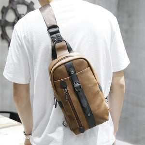 PU Leather Men's Crossbody Bag Single Shoulder Chest Sling Pack Bag
