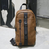 PU Leather Men's Crossbody Bag Single Shoulder Chest Sling Pack Bag