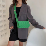 Quilted Shoulder Messenger Bag with Belt Buckle - Women's Crossbody Handbag