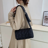 Quilted Shoulder Messenger Bag with Belt Buckle - Women's Crossbody Handbag