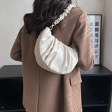 Pleated Shoulder Bag Solid PU Zipper Cross Bag Women Handbag