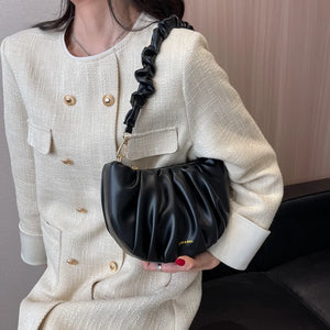 Pleated Shoulder Bag Solid PU Zipper Cross Bag Women Handbag