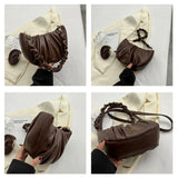 Pleated Shoulder Bag Solid PU Zipper Cross Bag Women Handbag