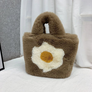 Egg Print Plush Handbag for Women with Chain Strap