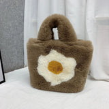 Egg Print Plush Handbag for Women with Chain Strap