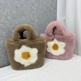 Egg Print Plush Handbag for Women with Chain Strap