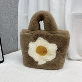 Egg Print Plush Handbag for Women with Chain Strap