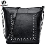 Rivet Crossbody Bag Leather Chain Messenger Large Shoulder Bags