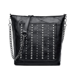 Rivet Crossbody Bag Leather Chain Messenger Large Shoulder Bags