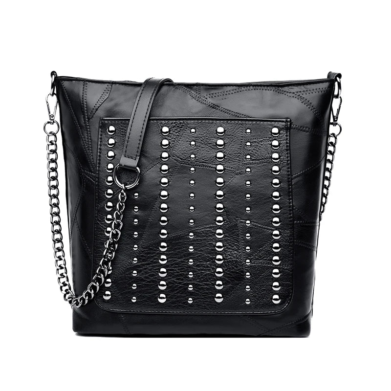 Rivet Crossbody Bag Leather Chain Messenger Large Shoulder Bags