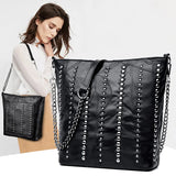 Rivet Crossbody Bag Leather Chain Messenger Large Shoulder Bags