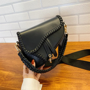 Casual Saddle Women Bag Shoulder Handle Hasp Zipper PU Material Inside Lock