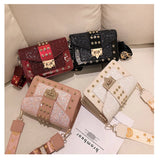 Sequin Rivet Shoulder Strap Square Bag