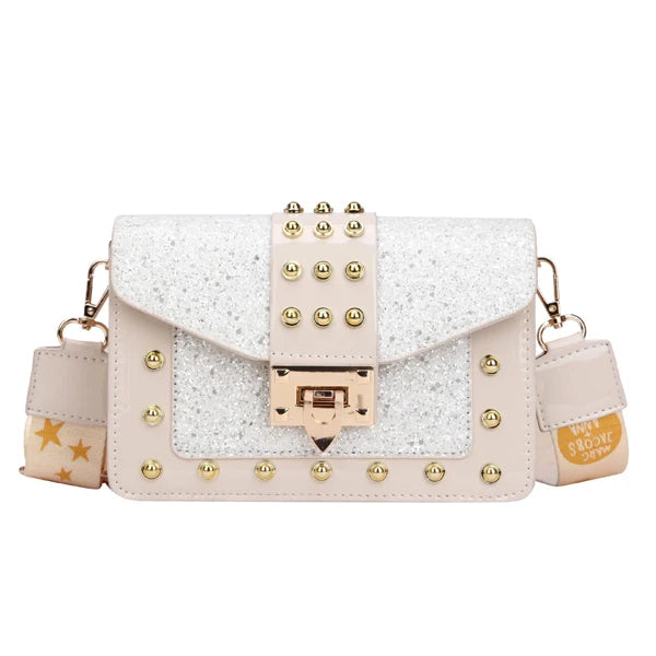 Sequin Rivet Shoulder Strap Square Bag