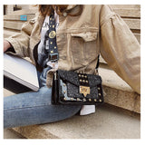 Sequin Rivet Shoulder Strap Square Bag