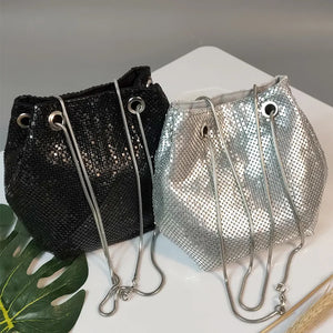 Sequin Women Drawstring Bucket Bag Female Party Purse Handbags