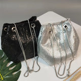 Sequin Women Drawstring Bucket Bag Female Party Purse Handbags
