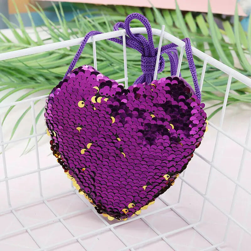 Sequins Heart Crossbody Bag for Kids Girls Small Purse
