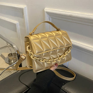 Plaid PU Leather Shoulder Bag Chain Flap Crossbody Handbag