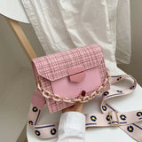 Small Square Bag Lady's Casual Handbag Chain Crossbody Wide Strap