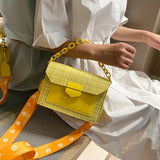 Small Square Bag Lady's Casual Handbag Chain Crossbody Wide Strap