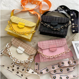 Small Square Bag Lady's Casual Handbag Chain Crossbody Wide Strap
