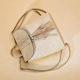 Women's Straw Backpack for Summer Travel Weaved Shoulder Bag Mochila