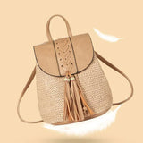Women's Straw Backpack for Summer Travel Weaved Shoulder Bag Mochila