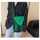 Frosted Tassel One Shoulder Triangle Bag