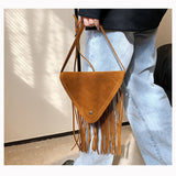 Frosted Tassel One Shoulder Triangle Bag