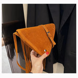 Frosted Tassel One Shoulder Triangle Bag