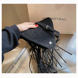 Frosted Tassel One Shoulder Triangle Bag