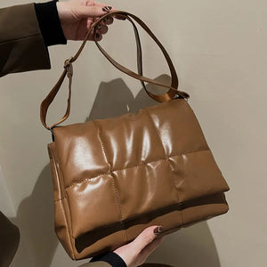 Soft Leather Shoulder Bag High Capacity Square Ladies Crossbody Bag