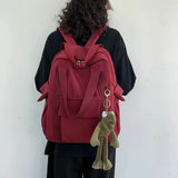 Solid Waterproof Nylon Backpack School Bag for Teenage Girl